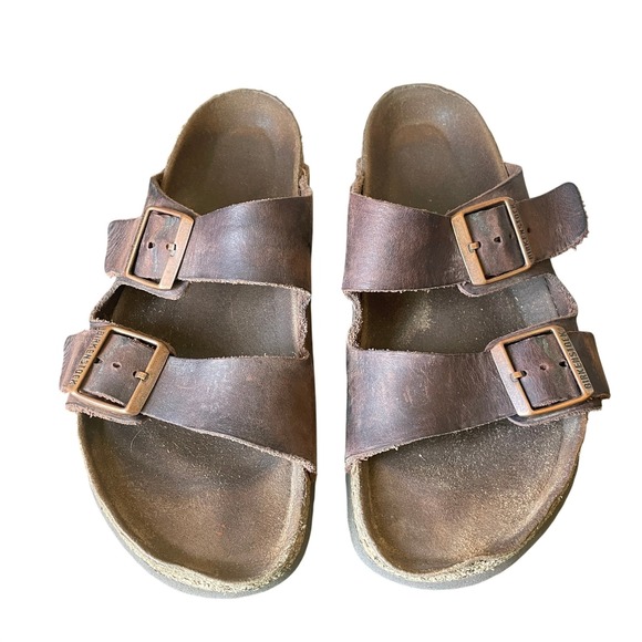 Birkenstock Womens Arizona Oiled Leather Two Strap Slide Sandals Size 40 (9-9.5) main image 5